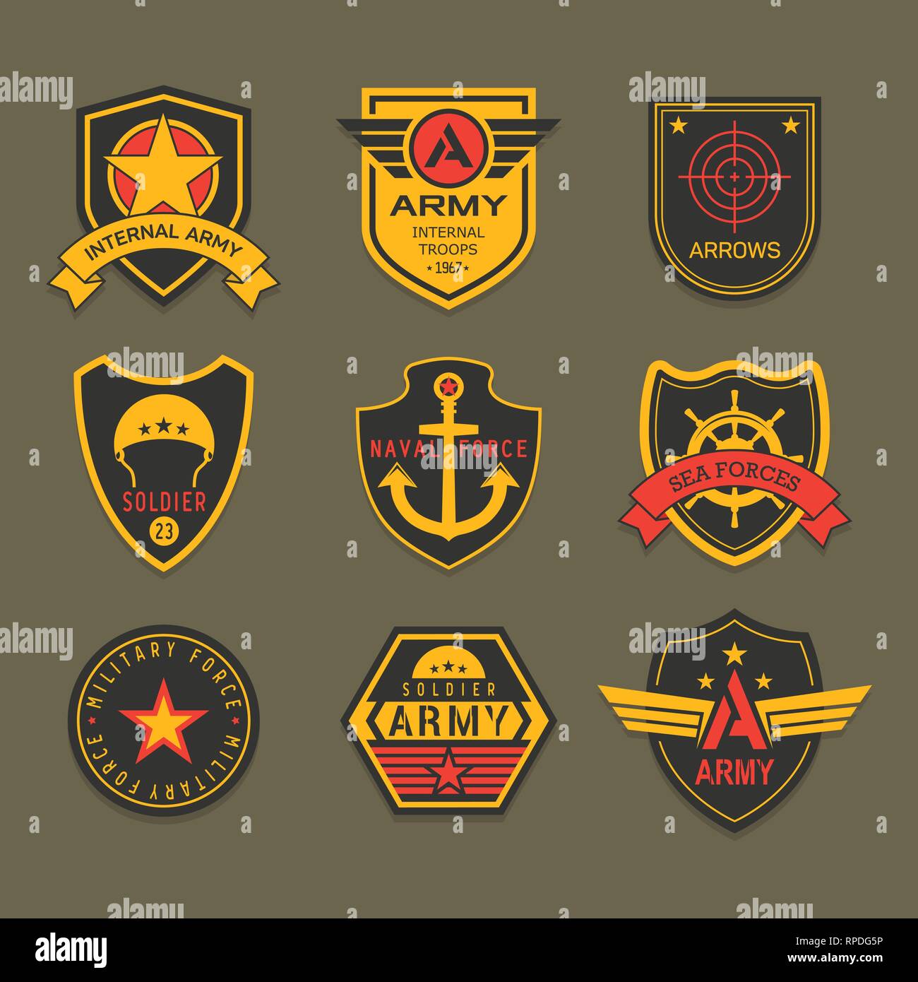 Militärische Abzeichen oder Armee Abzeichen, amerikanischer Soldat Stock Vektor