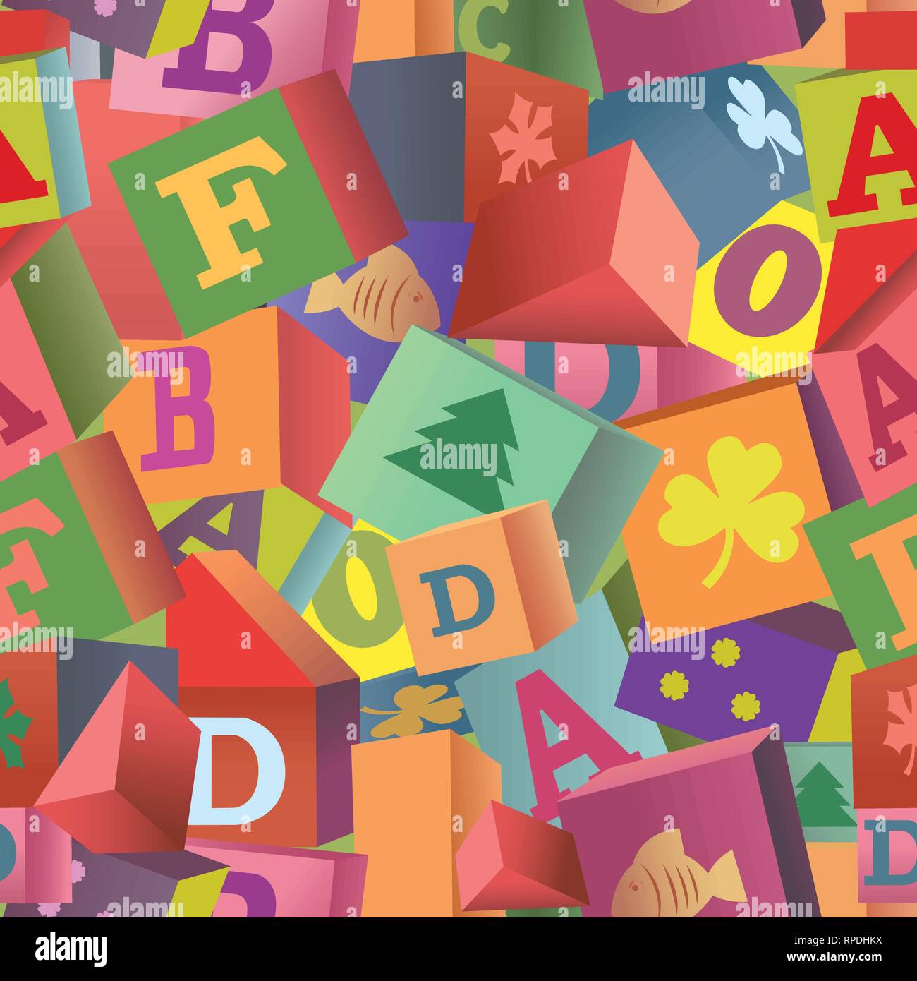 Die Abbildung zeigt eine nahtlose Muster mit Spielzeug Würfel für Kinder. Abbildung: wird für die einzelnen Schichten, mit der freistellungsmaske. Stock Vektor