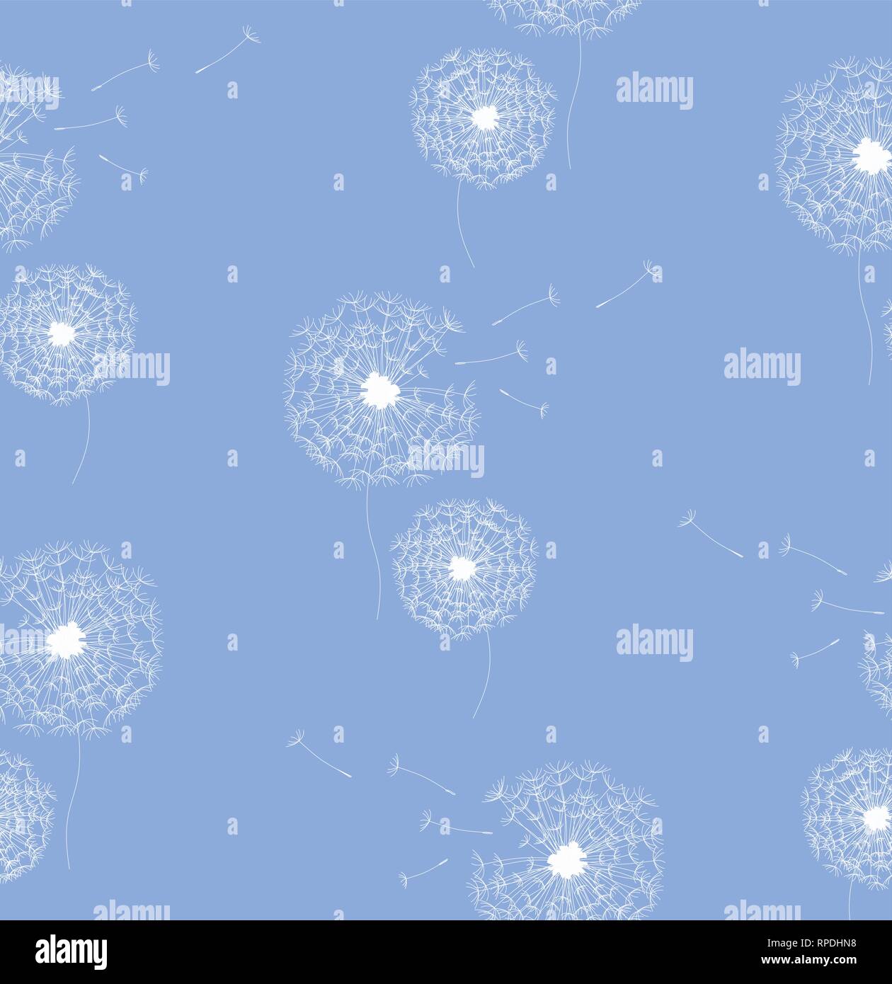 Die Abbildung zeigt eine nahtlose Vektor Muster mit weißen Löwenzahn auf blauem Hintergrund. Stock Vektor