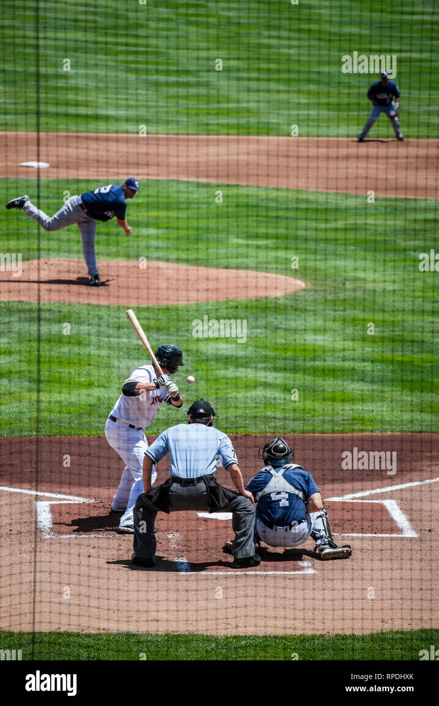 Isotope (schlagen) Baseball Spiel, Isotope Park, Albuquerque, New Mexico USA Stockfoto