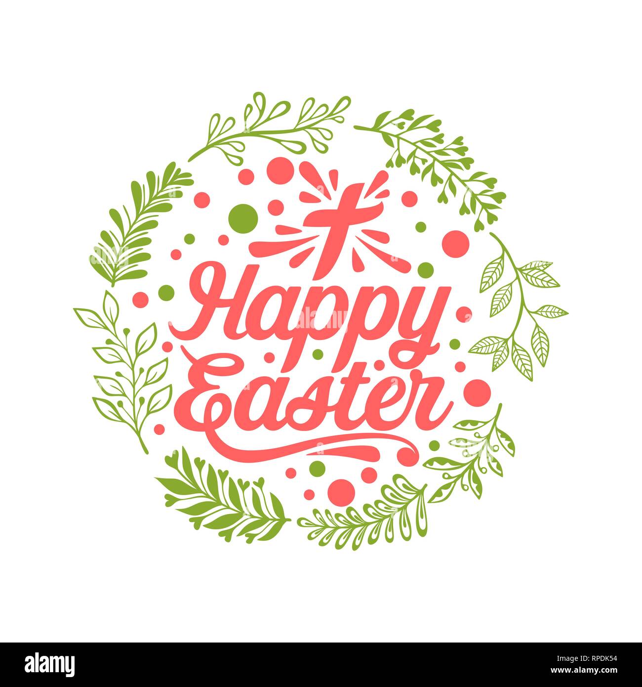 Frohe Ostern. Schrift und grafische Elemente. Kreuz von Jesus Christus. Stock Vektor