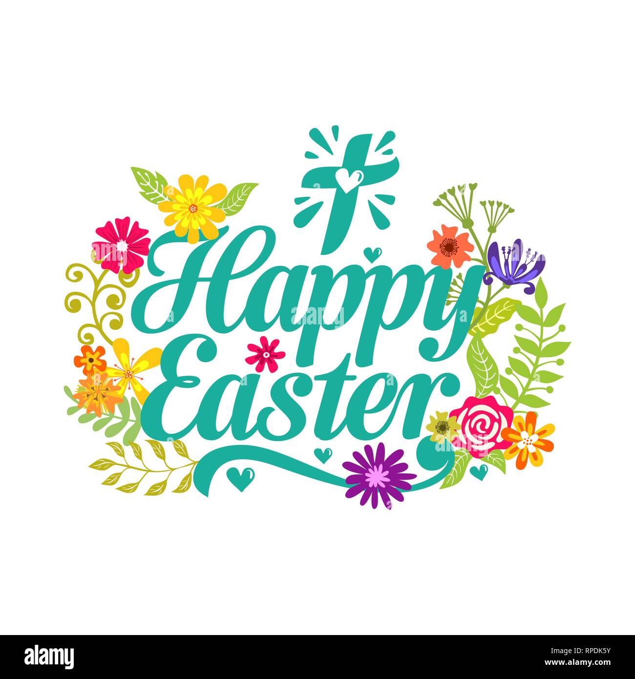 Frohe Ostern. Schrift und grafische Elemente. Kreuz von Jesus Christus. Stock Vektor