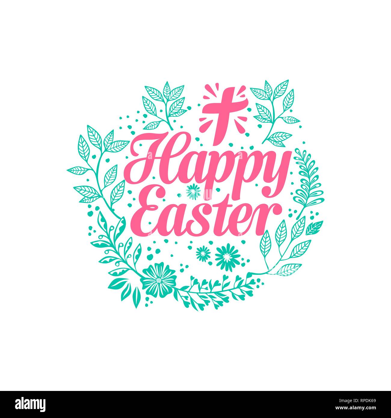 Frohe Ostern. Schrift und grafische Elemente. Kreuz von Jesus Christus. Stock Vektor