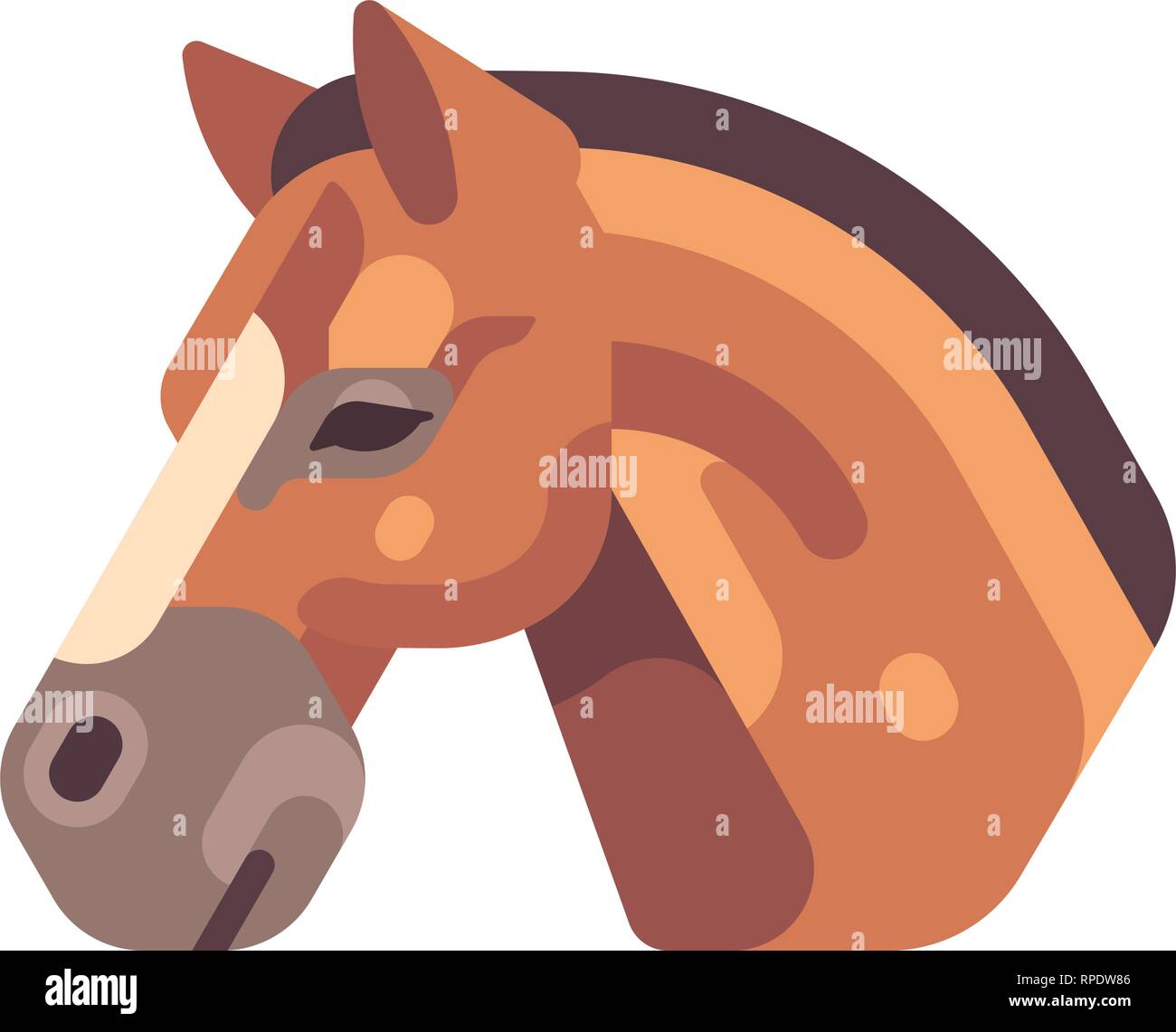 Braunes Pferd Kopf flach auf das Symbol Seitenansicht Stock Vektor