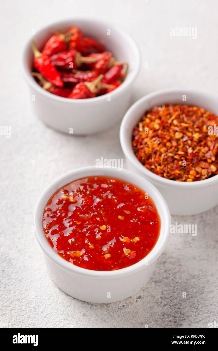 Chili Sauce mit getrockneten Paprika Stockfoto