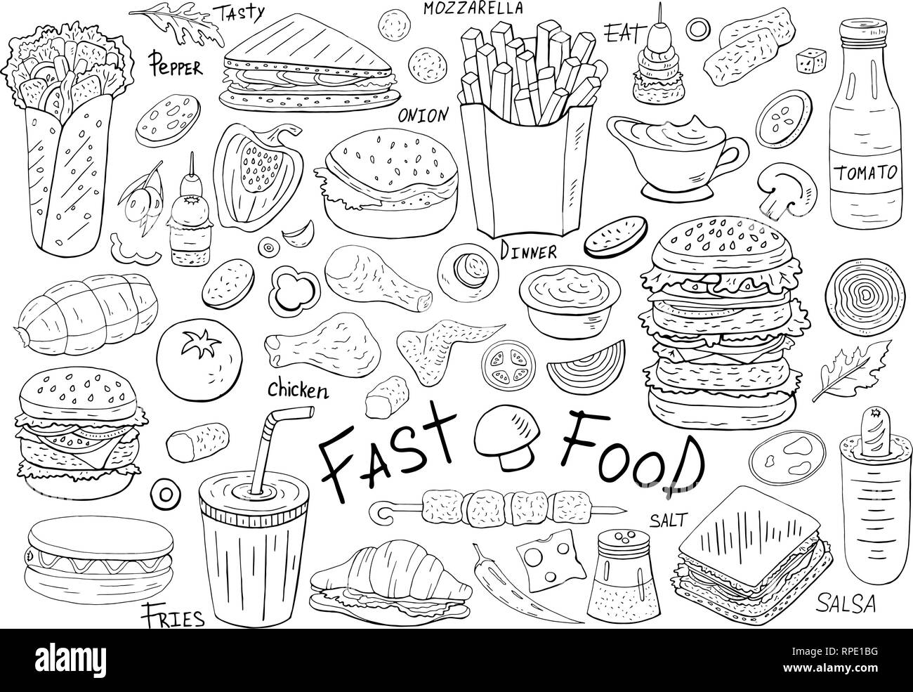 Große Vektor fast food Elemente auf weißem Hintergrund. Stock Vektor