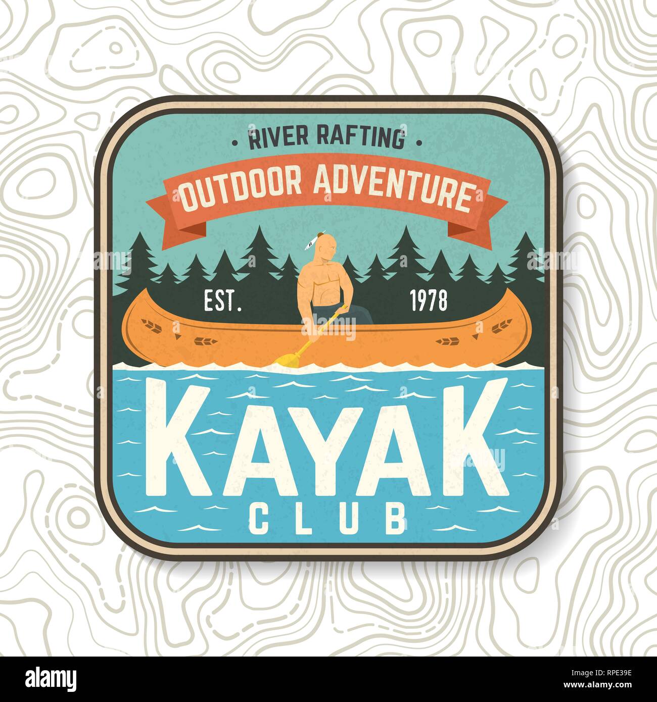 Kajak Club Patch. Vector Illustration. Konzept für T-Shirt, Druck, Stempel oder T-Stück. Vintage Typografie Design mit kayaker Silhouette. Extreme Wasser Sport. Outdoor Adventure Embleme, Kayak-Patches. Stock Vektor