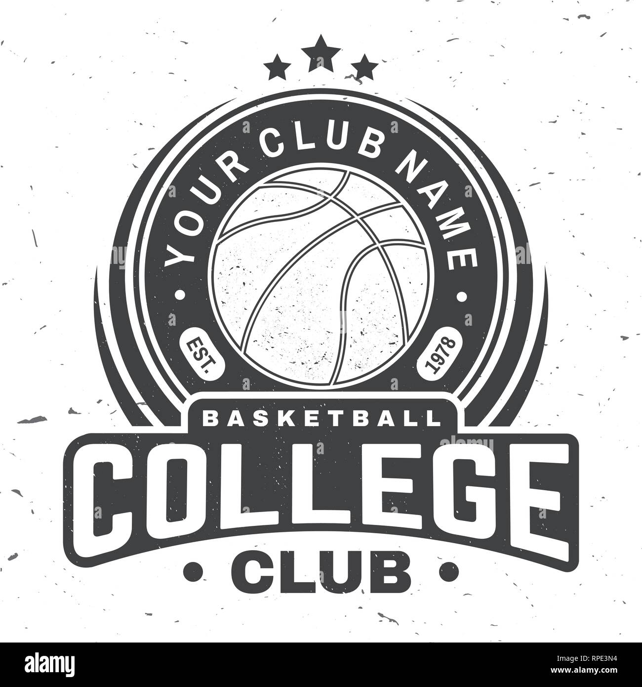 Basketball College Club Abzeichen. Vector Illustration. Konzept für T-Shirt, Druck, Stempel oder T-Stück. Vintage Typografie Design mit Basketball Ball Silhouette. Stock Vektor