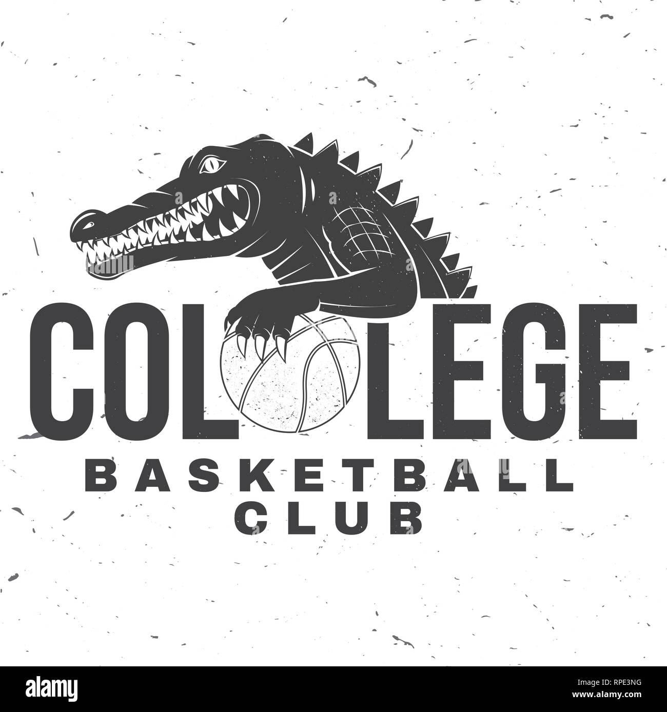 Basketball College Club Abzeichen. Vector Illustration. Konzept für T-Shirt, Druck, Stempel oder T-Stück. Vintage Typografie Design mit Krokodil- und Basketball Ball Silhouette. Stock Vektor