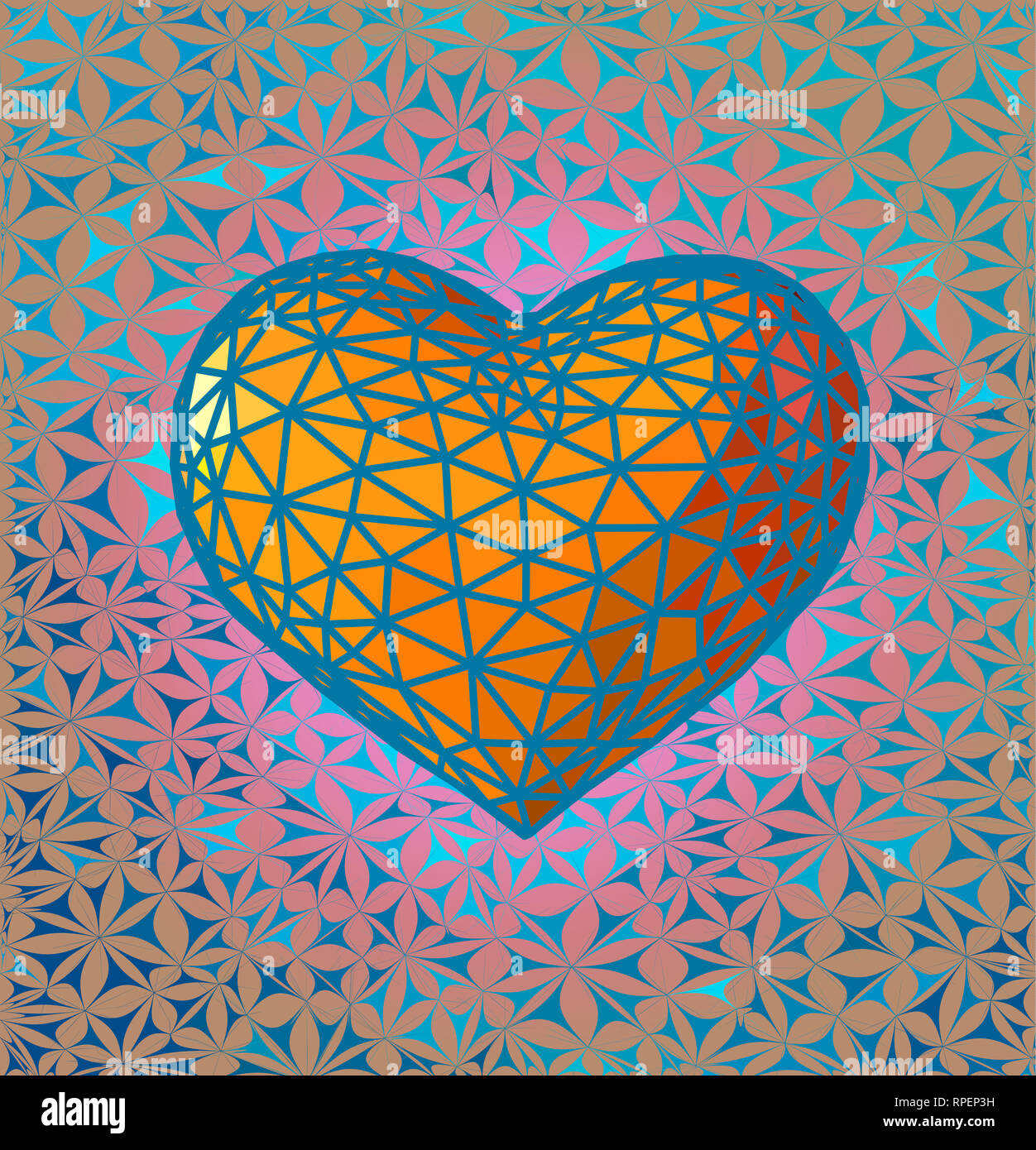 Niedrige Polygonal Gold Orange Herz Symbol Auf Turkis Blau Dekoration Hintergrund Stockfotografie Alamy