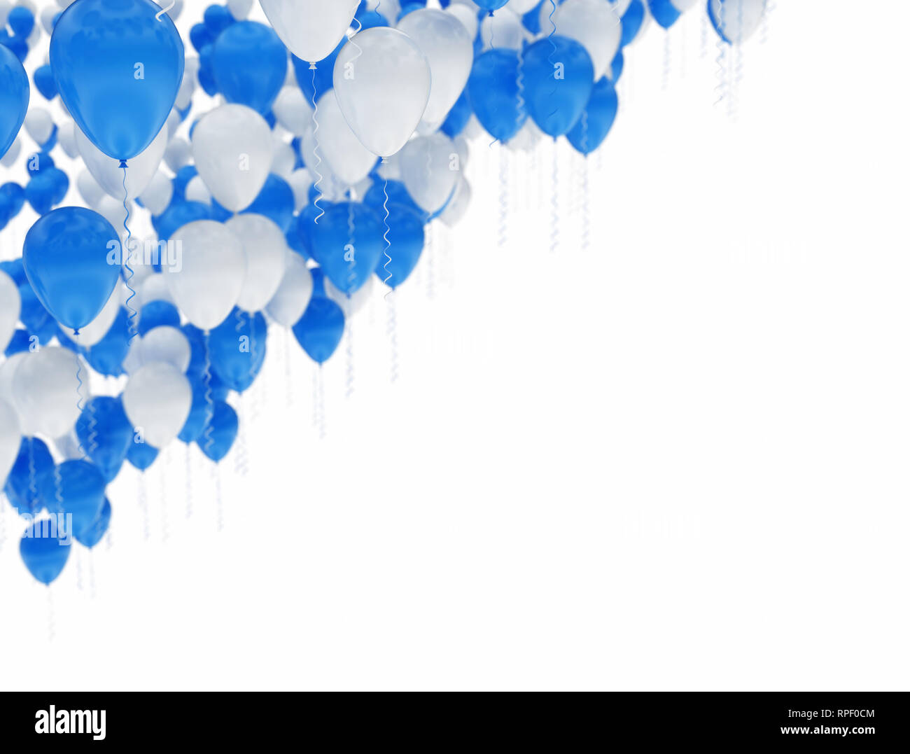 Blau und Weiß party Ballons auf weißem Hintergrund. 3D-Rendering Stockfoto