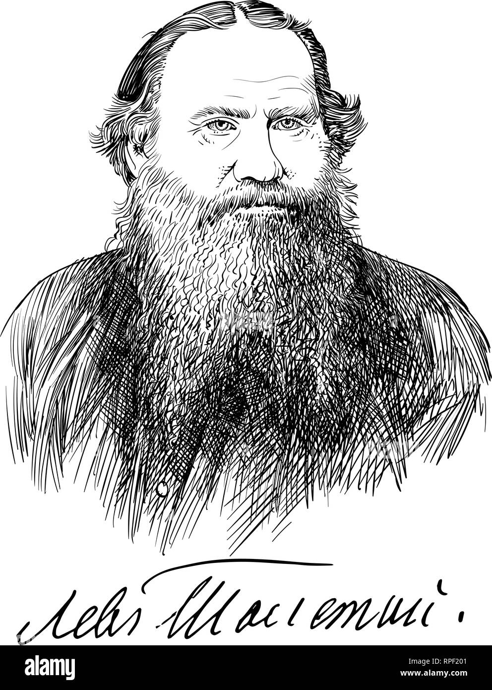 Lew Nikolajewitsch Tolstoi portrait Linie art Illustration. Er war Russischen klassischen Romancier, Kurzgeschichte Schriftsteller, Philosoph und Theoretiker. Stock Vektor