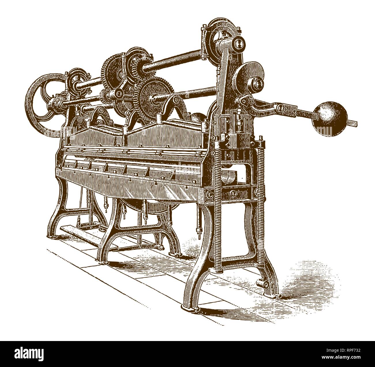 Historische Gosse umformen und bördeln Maschine (nach einer Gravur oder Ätzung aus dem 19. Jahrhundert) Stock Vektor