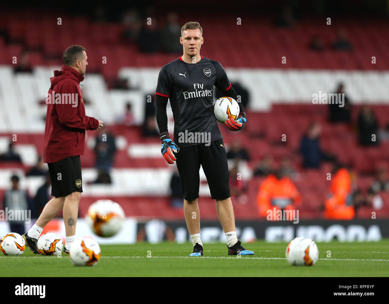 Emirates Stadium, London, UK. 21 Feb, 2019. UEFA Europa League Fußball, Arsenal gegen BATE Borisov; Torwart Bernd Leno von Arsenal Credit: Aktion plus Sport/Alamy leben Nachrichten Stockfoto