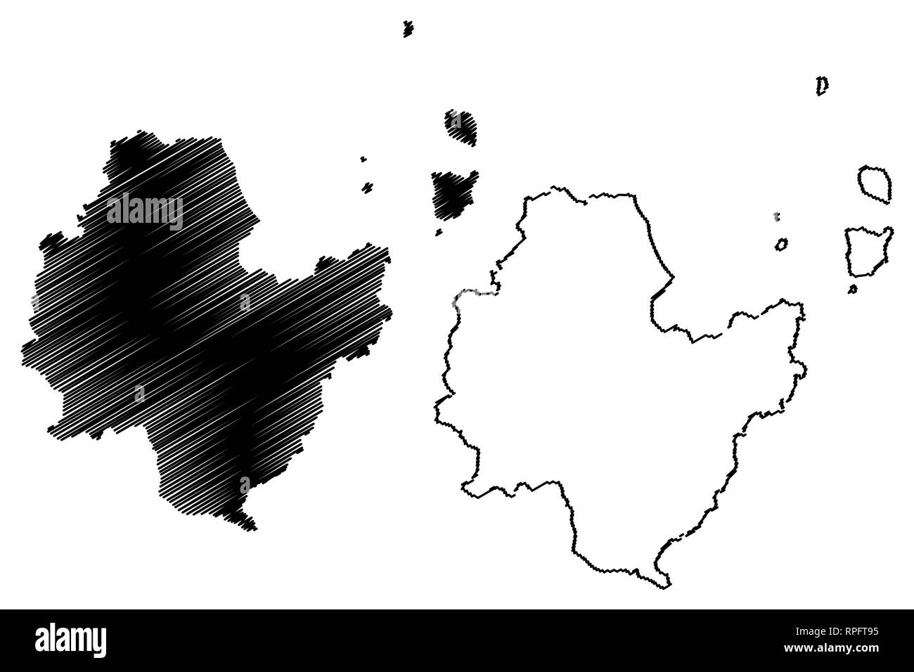 Provinz Surat Thani (Königreich Thailand, Siam, Provinzen von Thailand) Karte Vektor-illustration, kritzeln Skizze Surat Thani Karte Stock Vektor