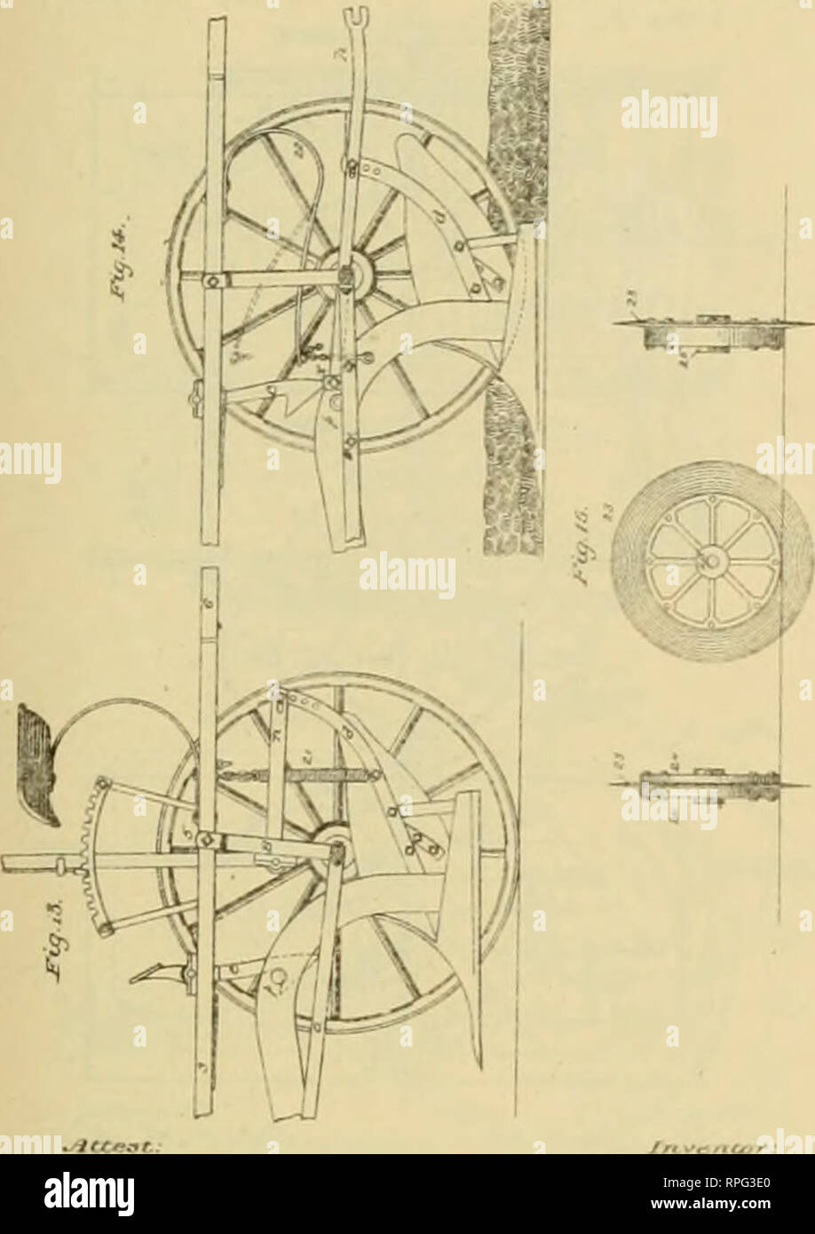 . Allen's Digest der Pflüge, mit Anlagen, in den Vereinigten Staaten patentierte von A.D. 1789 bis Januar 1883... Pflüge; Patente. ROTARY S17 (keine Mo'li'l,) - '10 3 befta - Sbaet 10 C.E. SACKETT. Kombiniertes Pflug, &Amp; o. Nr. 238,970 patentierte März 15, 1881 .. ",-R-M.£-' kJiOw^, (Ko-Modell.) S SbeatB - Bbftet 3 J. W-. BODLEY. Rotary Cnltivator. Nr. 239,219 patentierte März 22.1881.. Bitte beachten Sie, dass diese Bilder sind von der gescannten Seite Bilder, die digital für die Lesbarkeit verbessert haben mögen - Färbung und Aussehen dieser Abbildungen können nicht perfekt dem Original ähneln. extrahiert. Allen, Ja Stockfoto