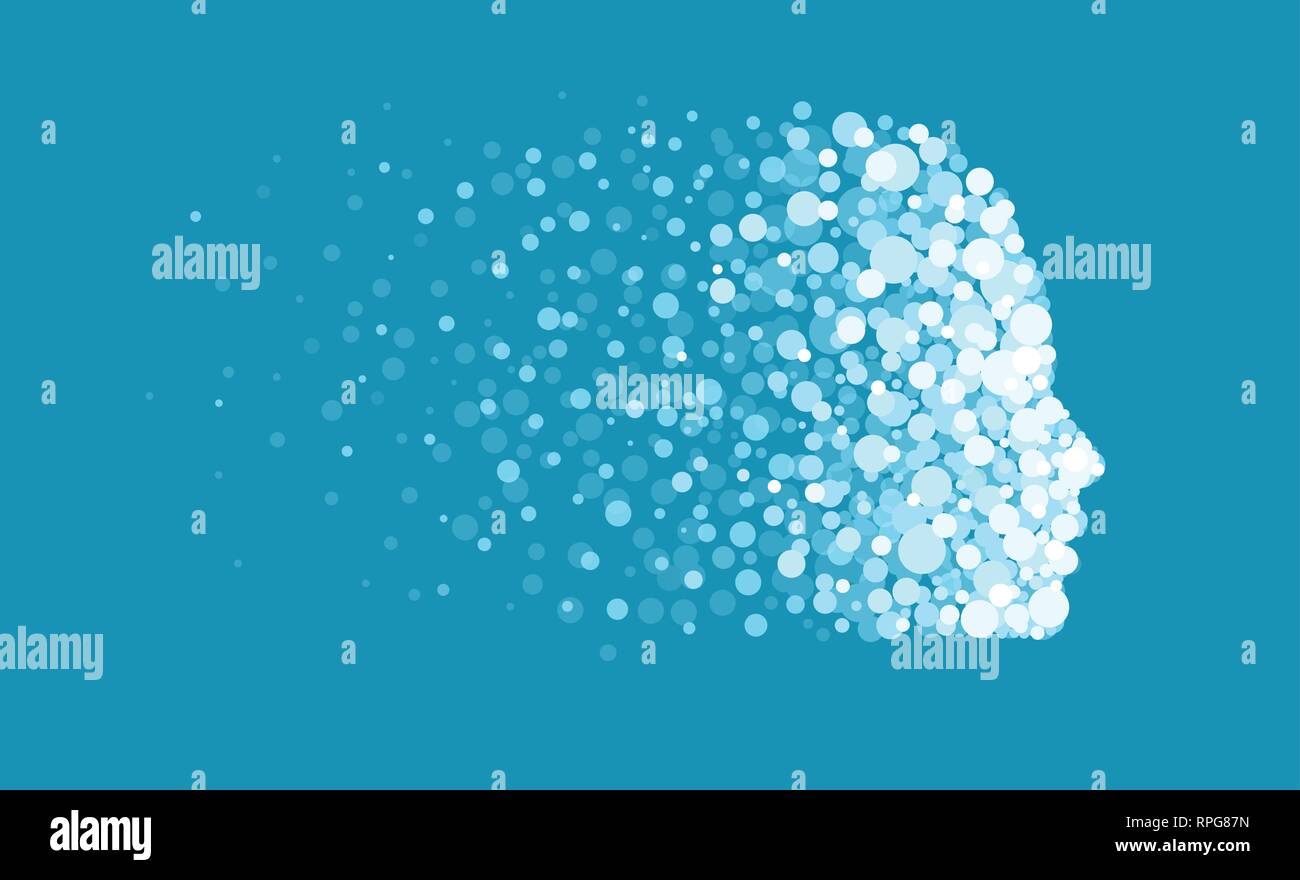 Vektor eines menschlichen Gesichts aus der digitalen Partikel als Symbol der künstlichen Intelligenz und des Maschinellen Lernens Stock Vektor