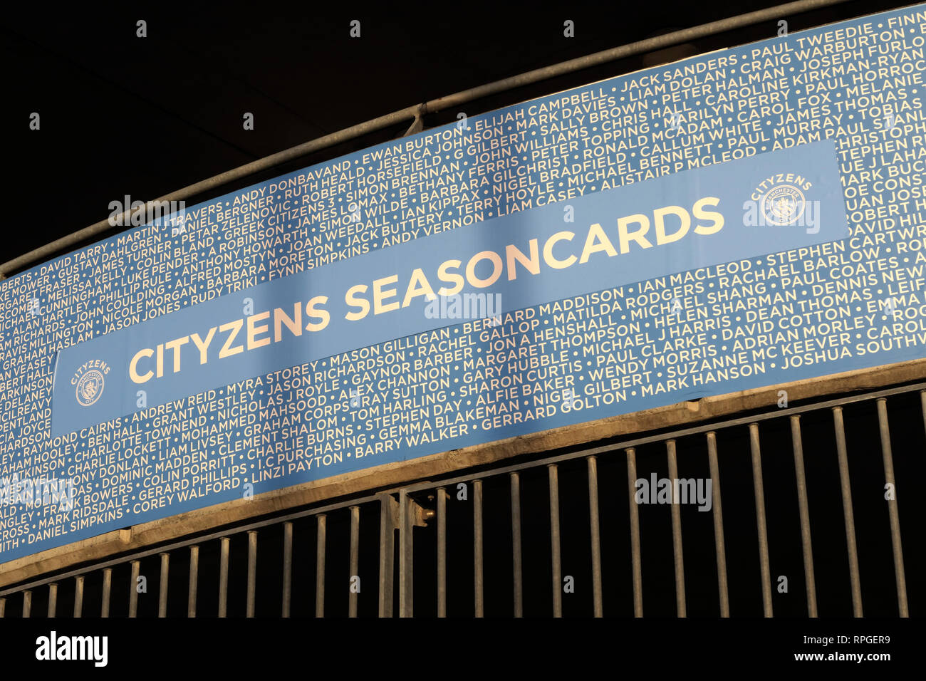MCFC Manchester City, das Etihad Stadium, Cityzens, Seasoncards, Season Ticket Karten, Fußball Club Stockfoto
