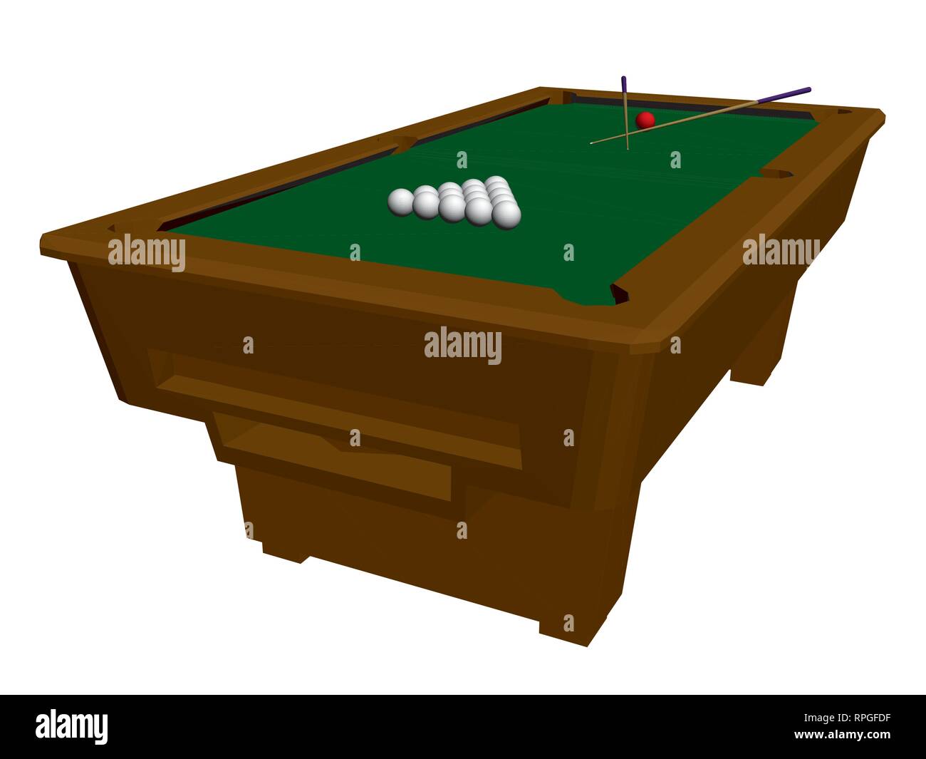 Ein Billardtisch. Auf weissem Hintergrund Billardtisch mit Kugeln isoliert. Isometrische Ansicht. 3D. Vector Illustration. Stock Vektor
