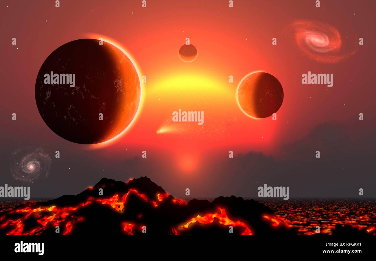 Einen entfernten Roten Riesen Solar System Stockfoto