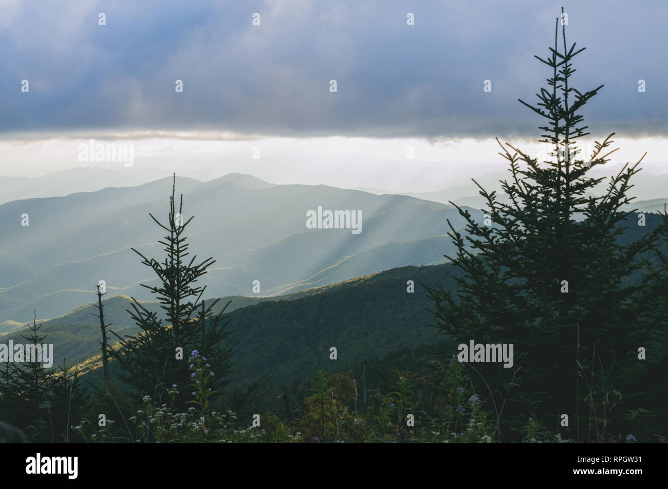 Sonnenuntergang in den Smokey Mountains Stockfoto