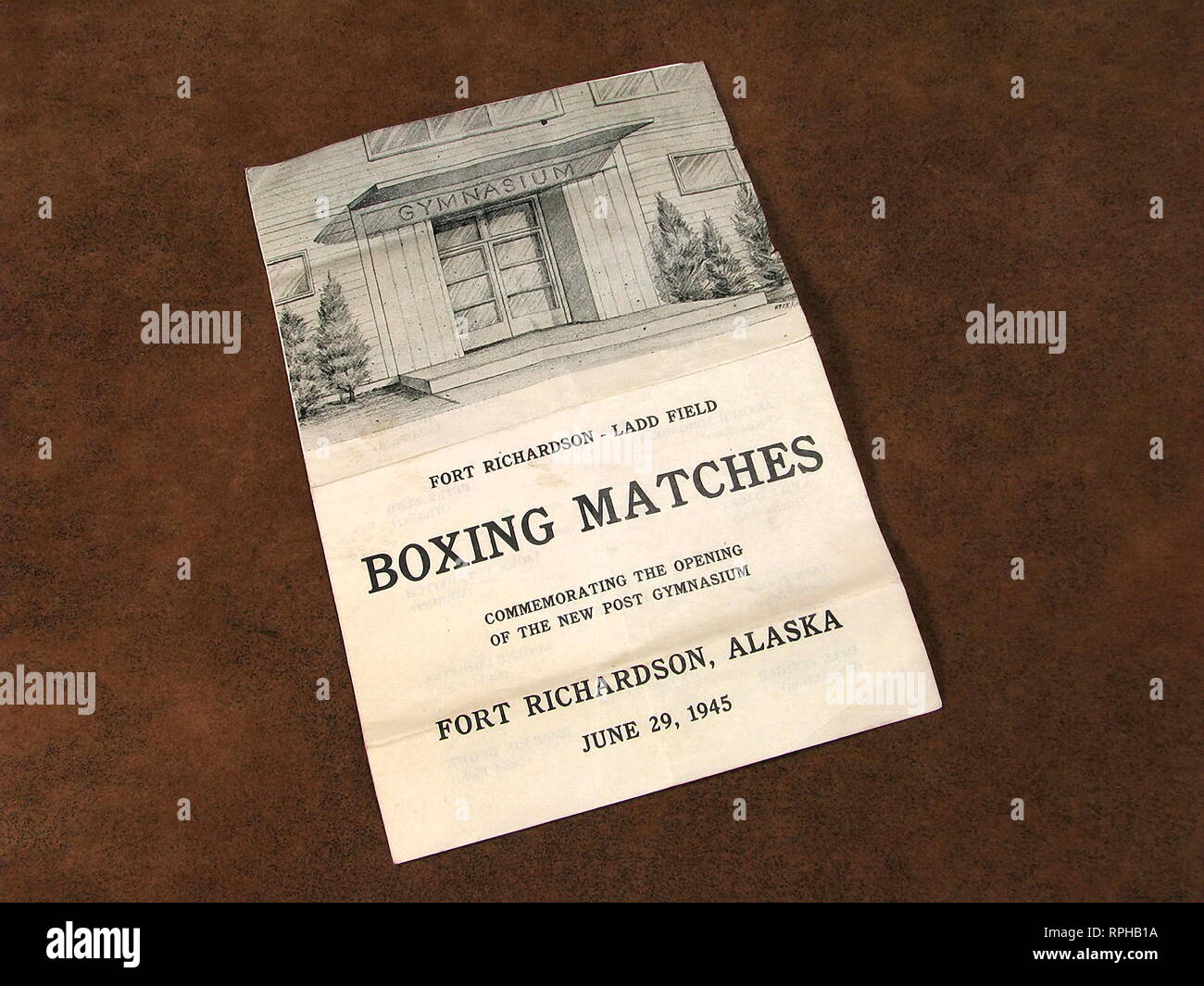 Seltene und Vintage Collectible TSgt Joe Louis Fort Richardson Alaska militärischen Boxing Karte 1945. Stockfoto