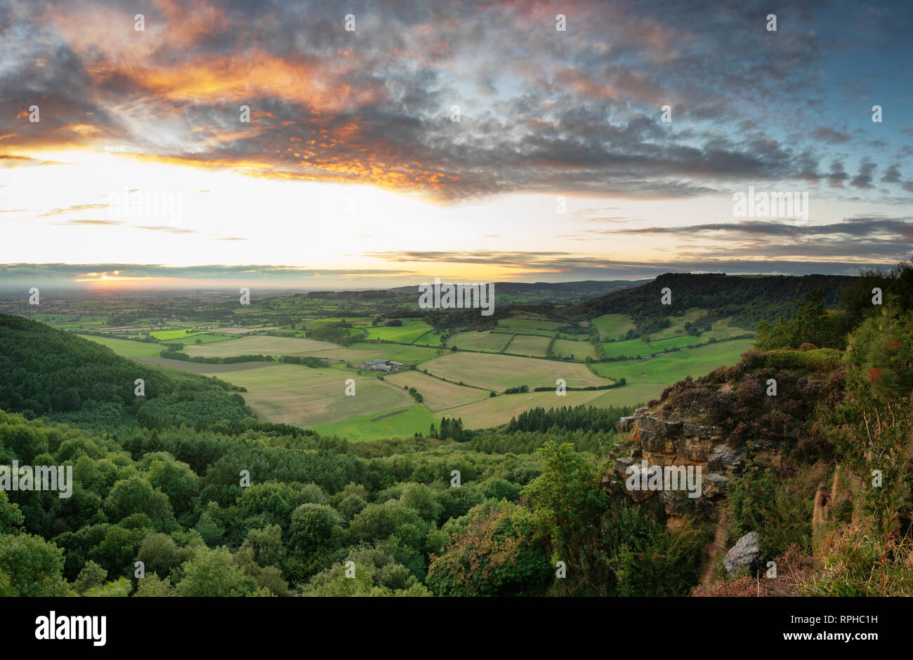 Sutton Bank ist ein Hügel in der Hambleton Bezirk der North York Moors National Park, North Yorkshire in England. Es ist ein Punkt auf der Hambleton Stockfoto