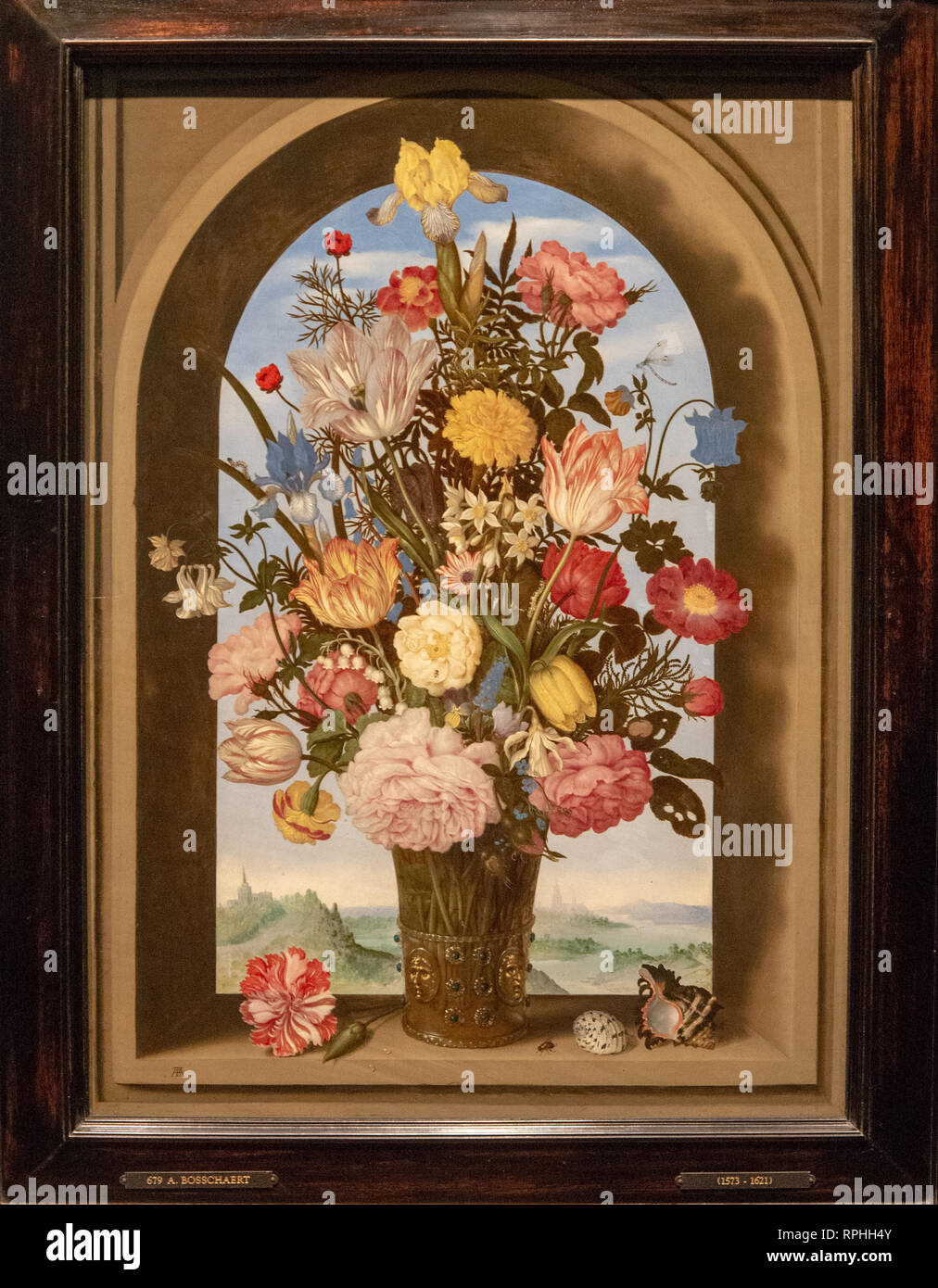 Blumenvase im Fenster, Ambrosius Bosschaert de Oude, c. 1618 Stockfotografie