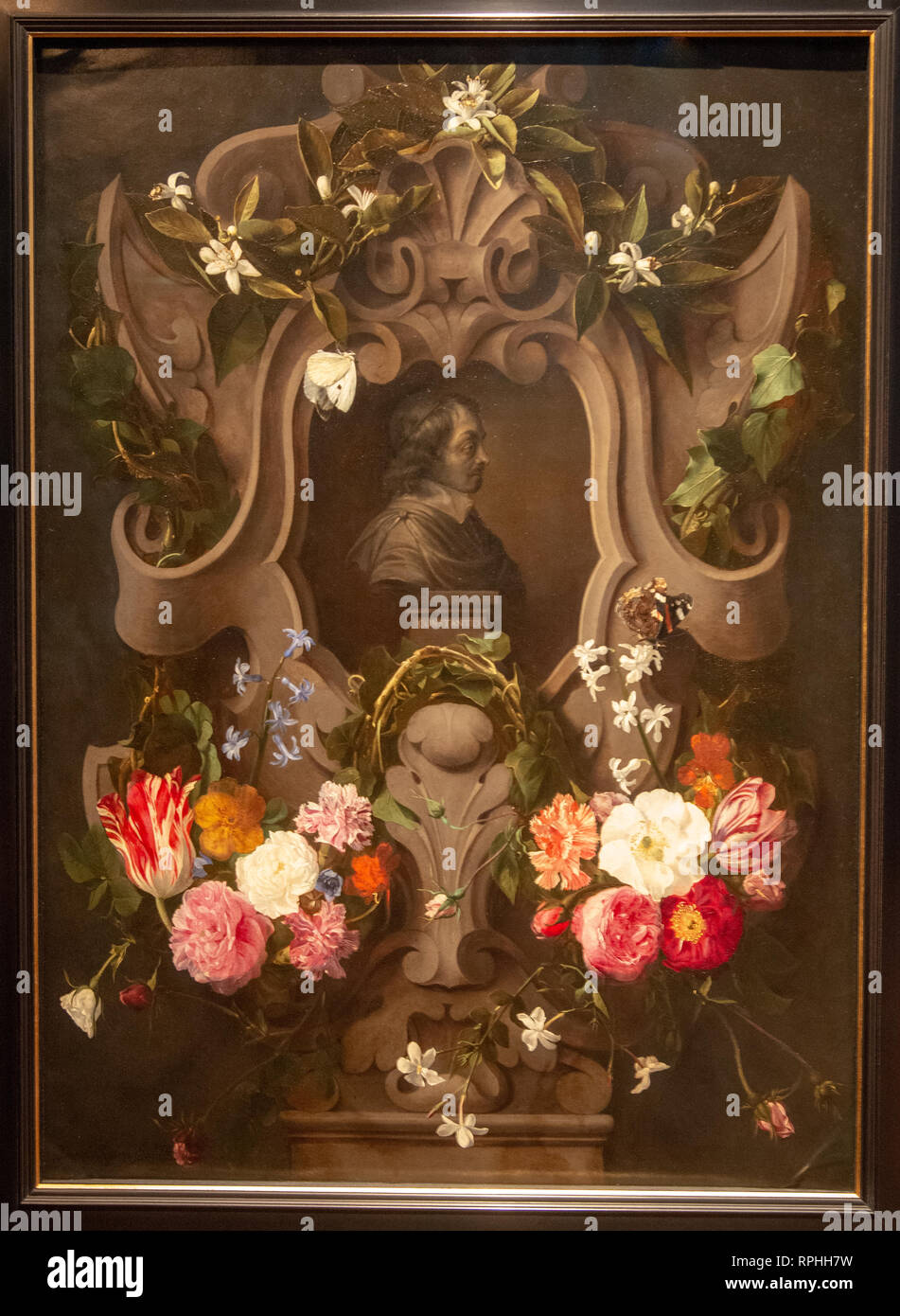 Büste von Constantijn Huygens in einem floralen Kartusche von Maler Daniel seghers & Jan cossiers Stockfoto