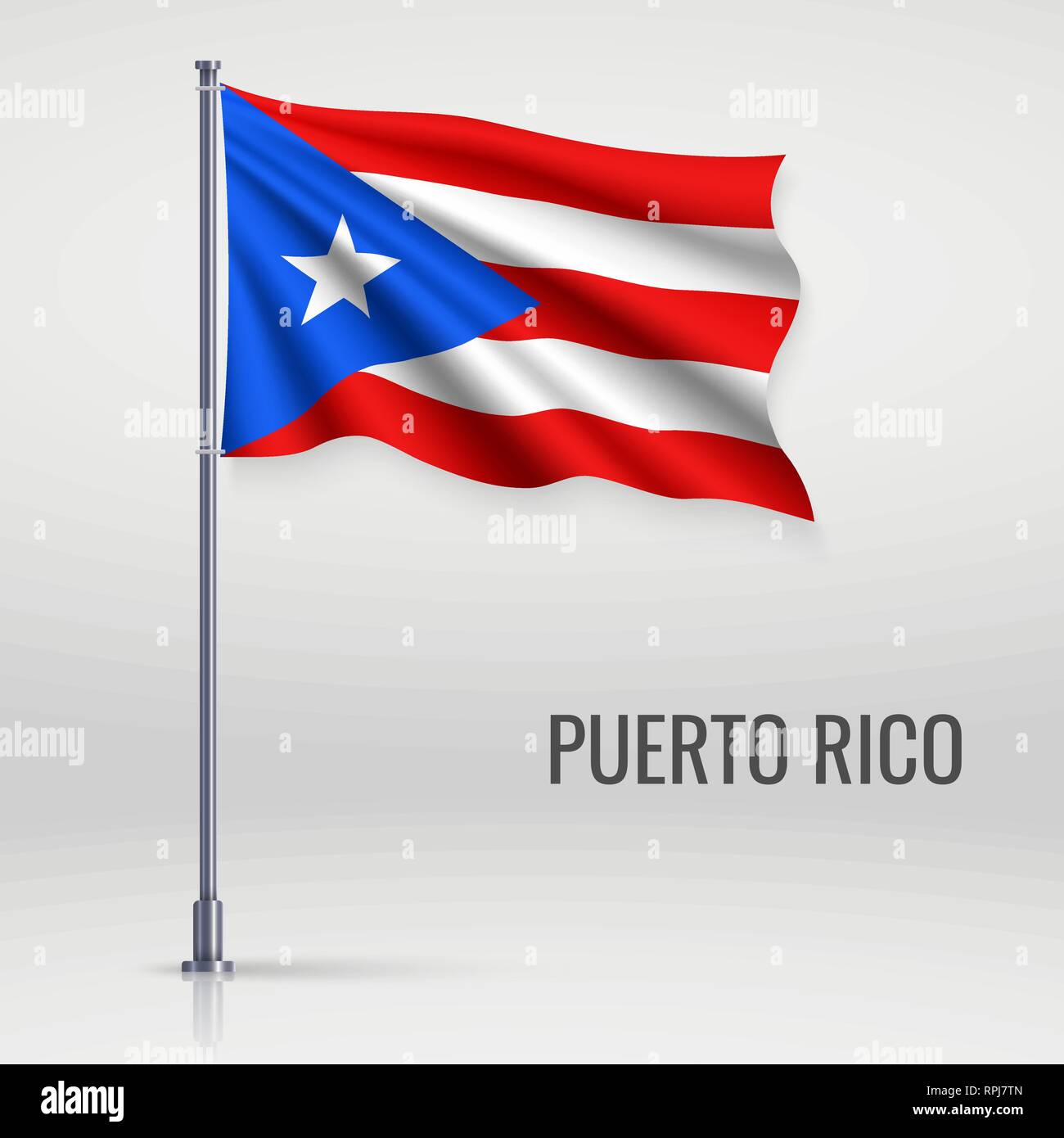 Wehende Flagge von Puerto Rico auf der Fahnenstange. Für Independence day Poster Design Template Stock Vektor