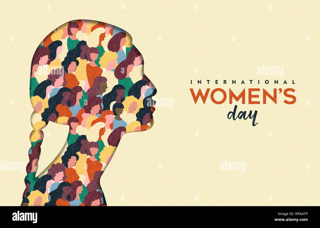 Happy Tag der Frauen Abbildung. Der gebürtigen indischen Papier schneiden mädchen silhouette mit Frauen Gruppe Inside, weiblichen Publikum für gleiche Rechte März oder friedliche Protes Stock Vektor
