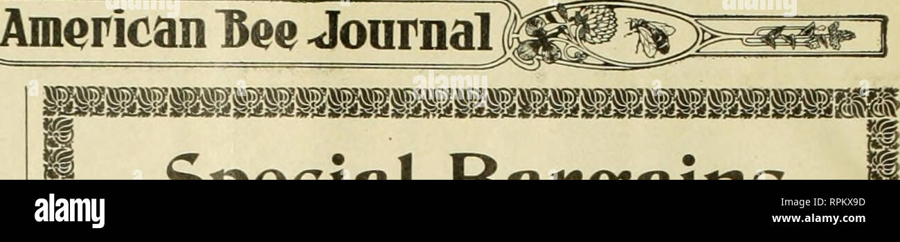 . American bee Journal. Biene Kultur; Bienen. Jan. 3, 1907 amerikanische Hee Journal. Pr3 LlS 3 ED WEKKLT BT GEORGE W. YORK &Amp; Firma 334 Streei Dearborn, Chicago, HI. Wichtige Hinweise. THB Abonnement dieser Zeitschrift ist 81,1 IO ein Jahr in den Vereinigten Staaten, Kanada und Mexiko; alle anderen Länder in der Postgewerkschaft. 50 cen ts ein Jahr extra für postaxe. Probe co Py frei. Die WBAPPBR - LABBL DATUM zeigt das Ende des Monats, auf den sich Ihr Abonnement ist Pa-. d. Zum Beispiel. "DeciiS" auf Ihrem Etikett zeigt, dass es 10 Ende Dezember gezahlt. 19^6. SUBSCRIPTION RECEIPTS. -, den wir nicht se Stockfoto