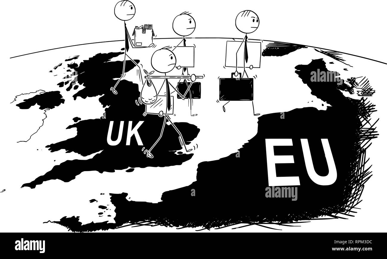 Cartoon von Gruppe der Geschäftsmann aus Großbritannien nach Europa während Brexit Stock Vektor