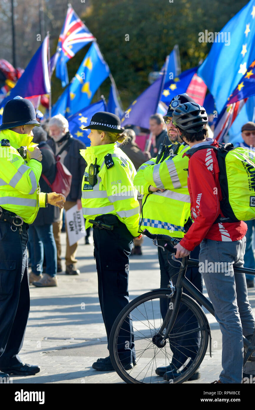 London, England, UK. Die Metropolitan Police Officers Polizeiarbeit anti-Brexit Protest in Westminster Stockfoto