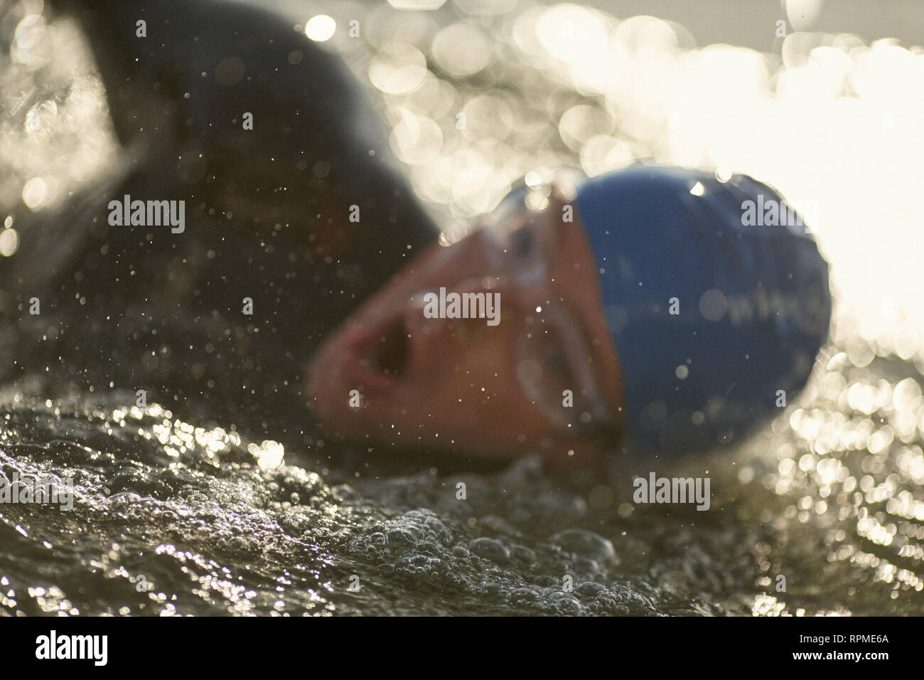 Nicht erkennbare Triathlet-Schwimmer Schwimmen Stockfoto