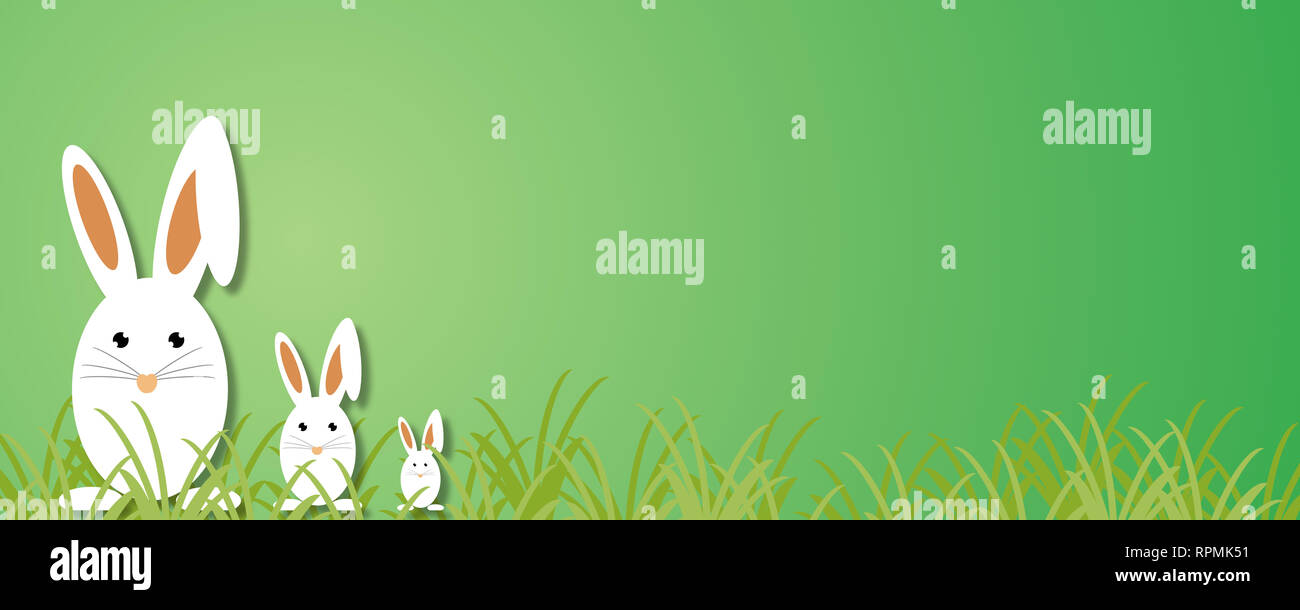 Ostern Konzept. Grünes Gras, Osterhasen und Web Banner Hintergrund Stockfoto