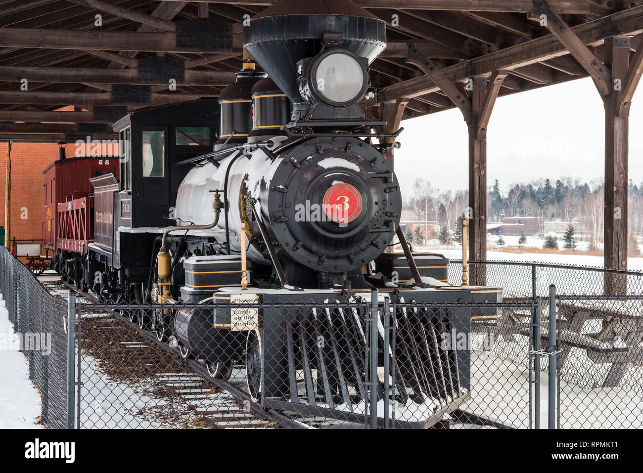 Lokomotive in Duluth Iron Range. Zwei Häfen, Minnesota, USA. Stockfoto