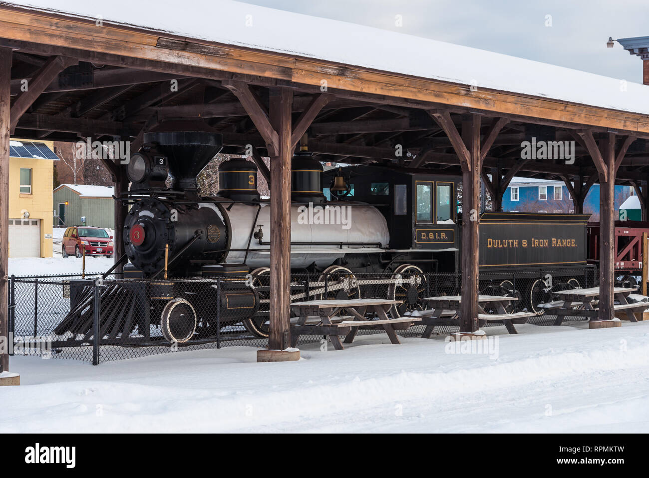 Lokomotive in Duluth Iron Range. Zwei Häfen, Minnesota, USA. Stockfoto