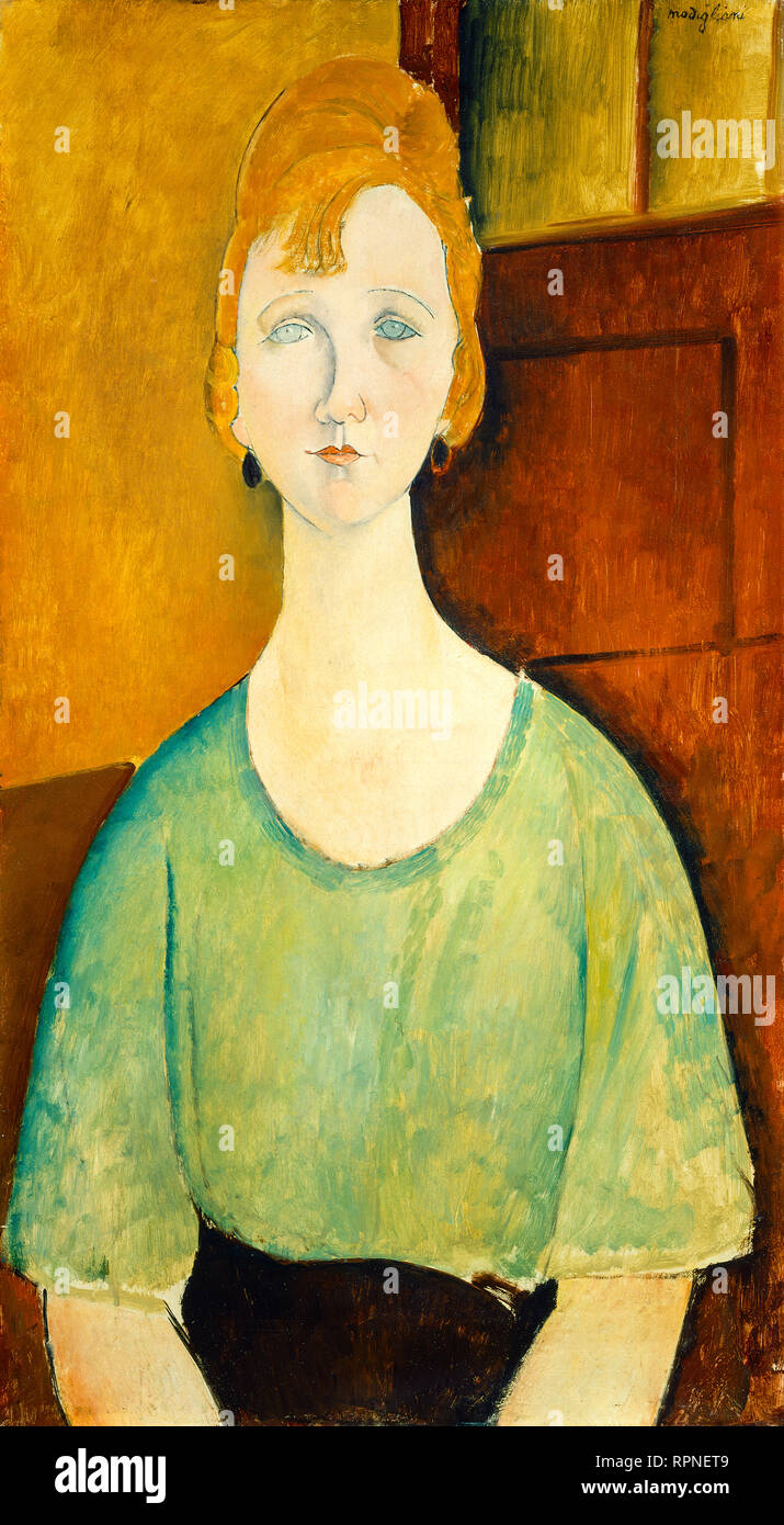 Amedeo Modigliani, Mädchen in eine grüne Bluse, 1917, Porträt Malerei Stockfoto