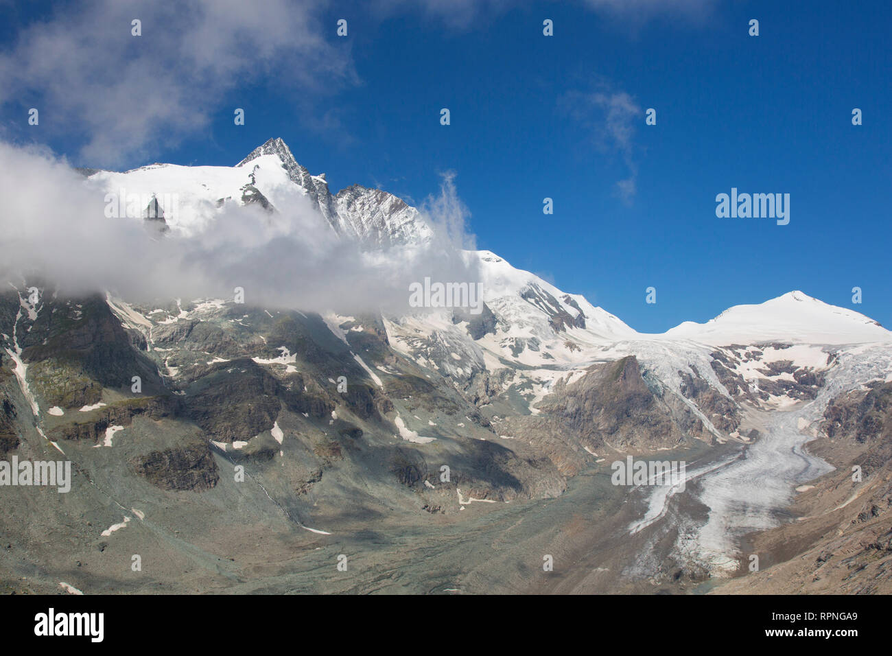 Grossglockner/Großglockner (3798 m) und Pasterze Glacier, Blick von der Franz-Josefs-Höhe, Nationalpark Hohe Tauern, Kärnten / Kärnten, Österreich Stockfoto
