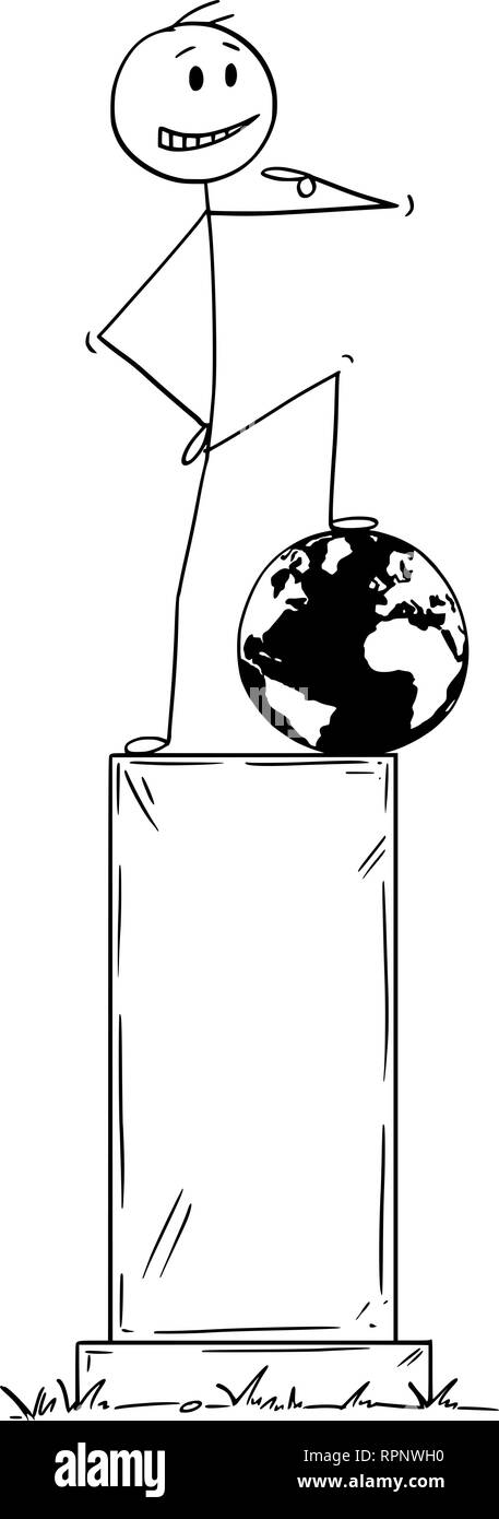 Cartoon von Statue von Egoist egoistischen Mann stand auf Sockel Stock Vektor