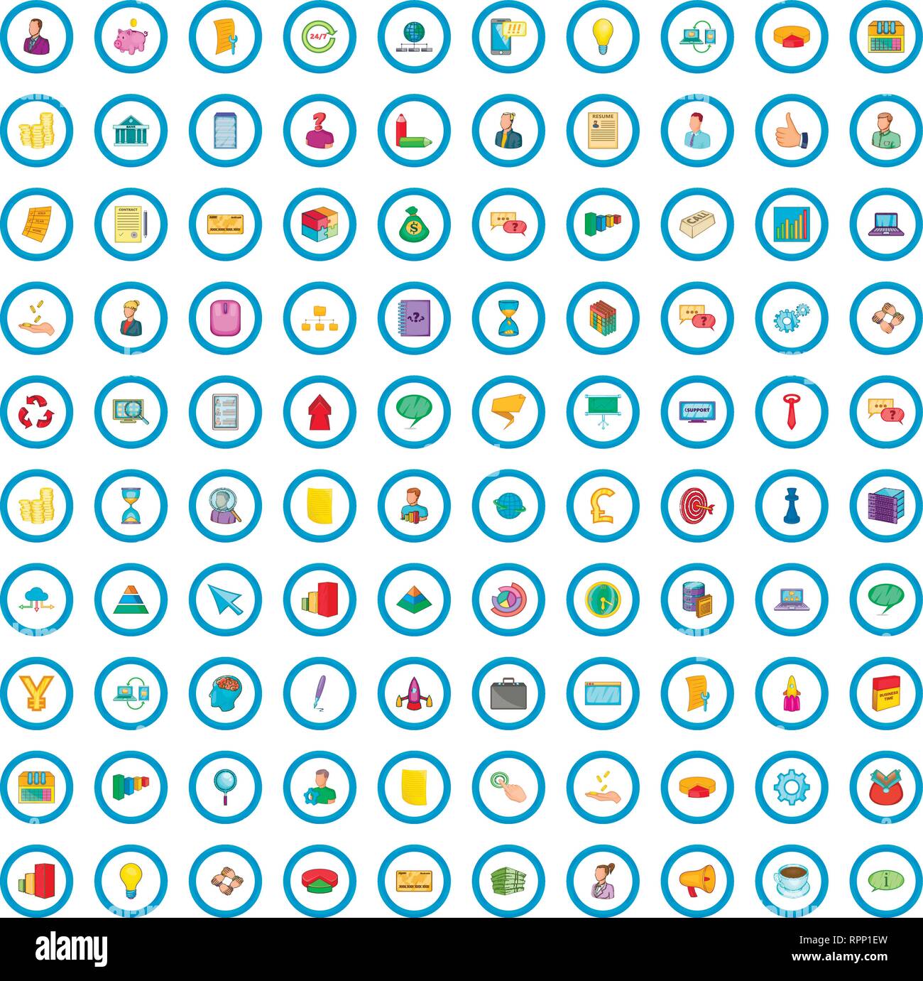 100 Business Planung Symbole, Cartoon Stil Stock Vektor