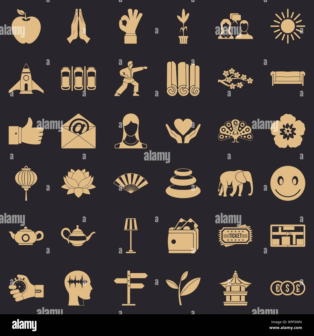 Yoga Meditation Symbole gesetzt, einfachen Stil Stock Vektor