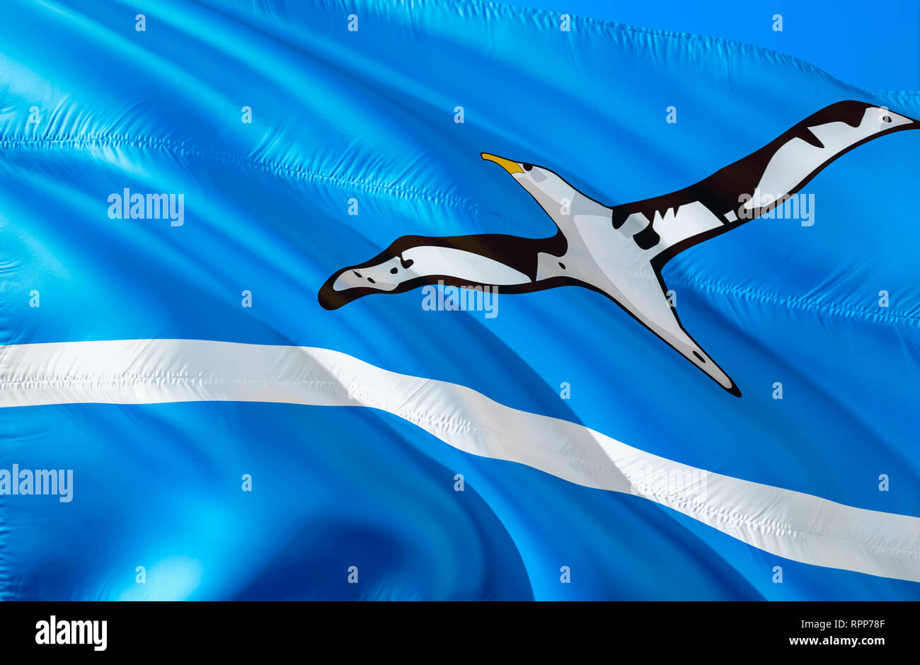 Midway Inseln Flagge. 3D-Winken USA State Flag Design. Die nationalen US-Symbol von Midway Inseln, 3D-Rendering. Nationale Farben und Nationalflagge Stockfoto