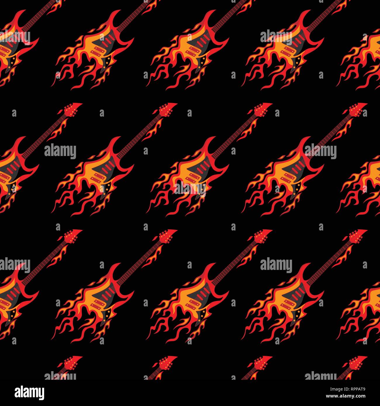 Fliegen brennende Gitarren nahtlose Muster Hintergrund Vector Illustration Stock Vektor