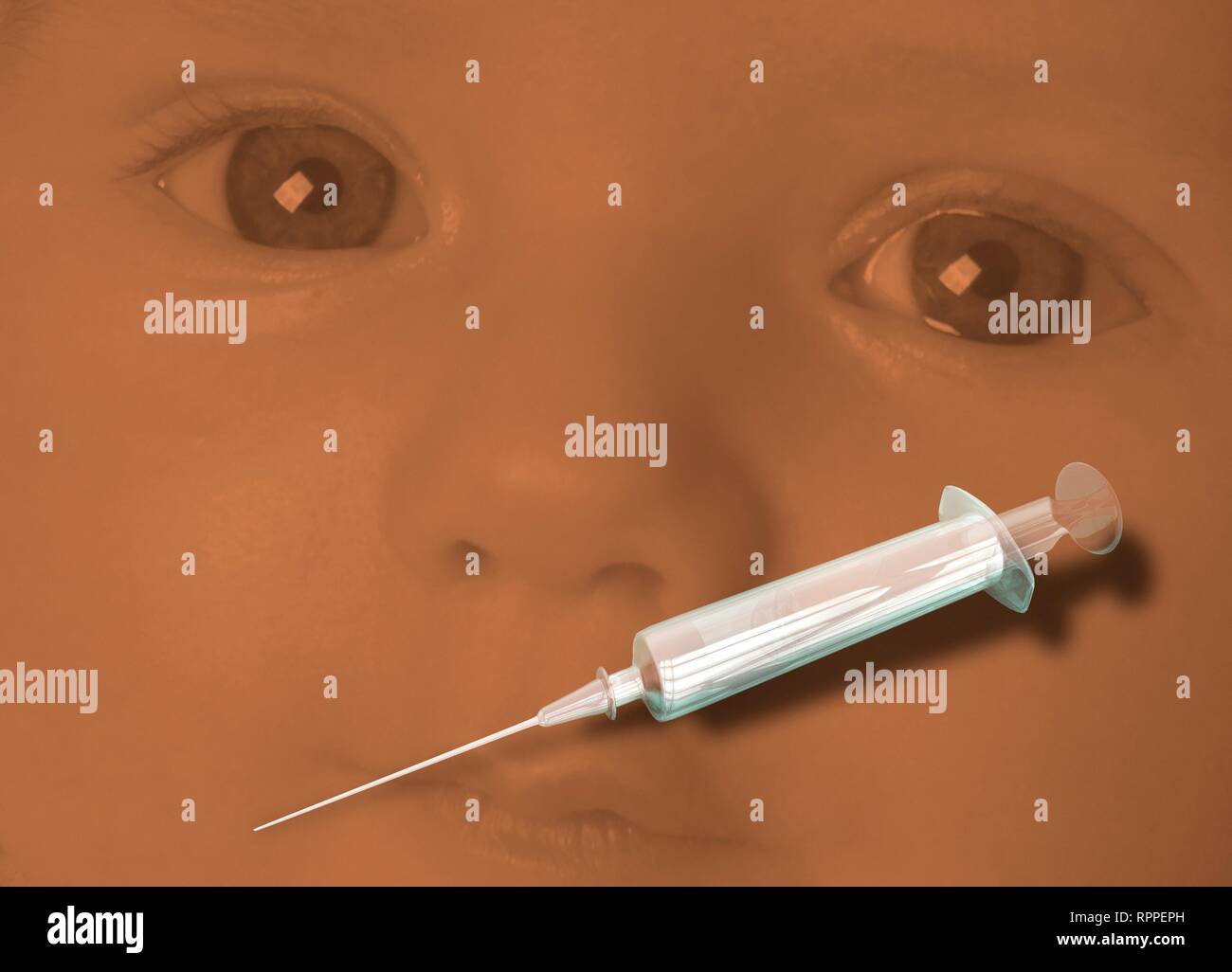 Immunisierung von Säuglingen, konzeptionelle Darstellung. Stockfoto