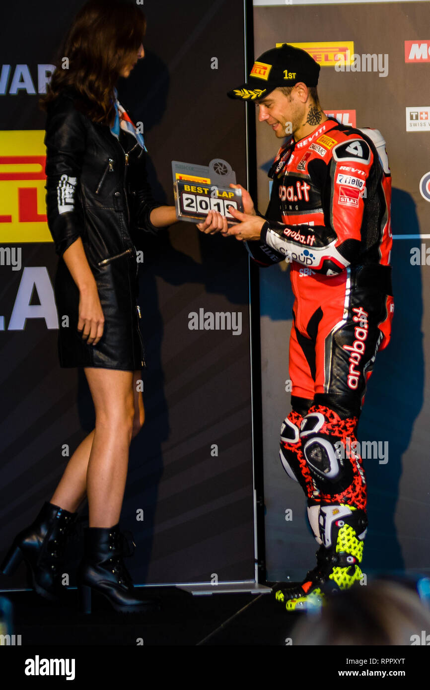 Melborune, Australien. 23. Feb 2019. Alvaro Bautista 19 Reiten für Aruba.it Racing Ducati während der 2019 MOTUL FIM Superbike Weltmeisterschaft auf Phillip Island, Australien am 23. Februar 2019. Credit: Dave Hewison Sport/Alamy leben Nachrichten Stockfoto