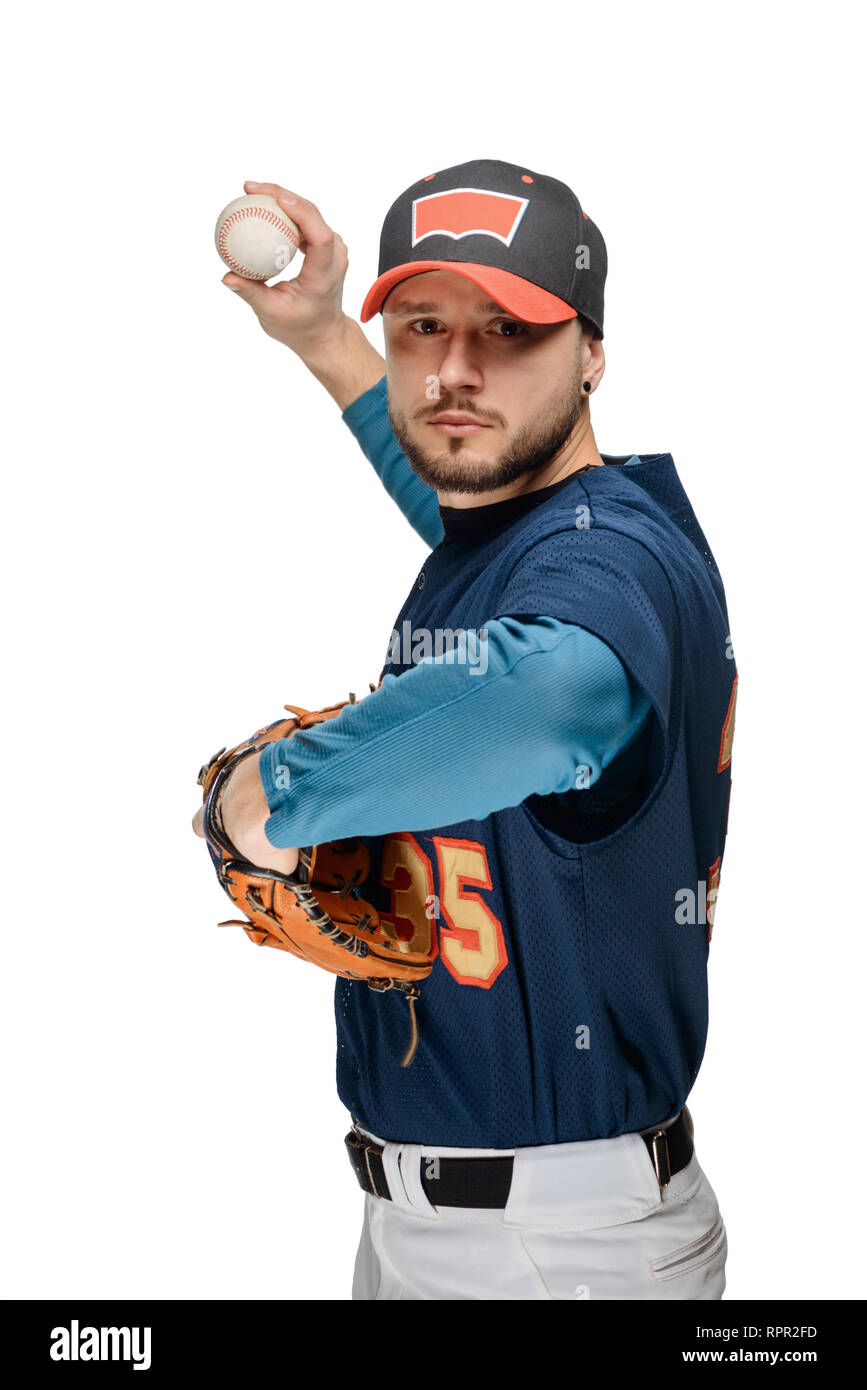 Baseball Spieler werfen einen Ball Stockfoto