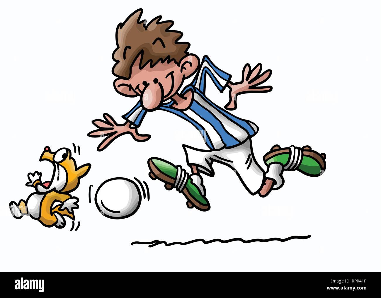 Cartoon Katze und Mensch spielen Fußball Vector Illustration Stock Vektor