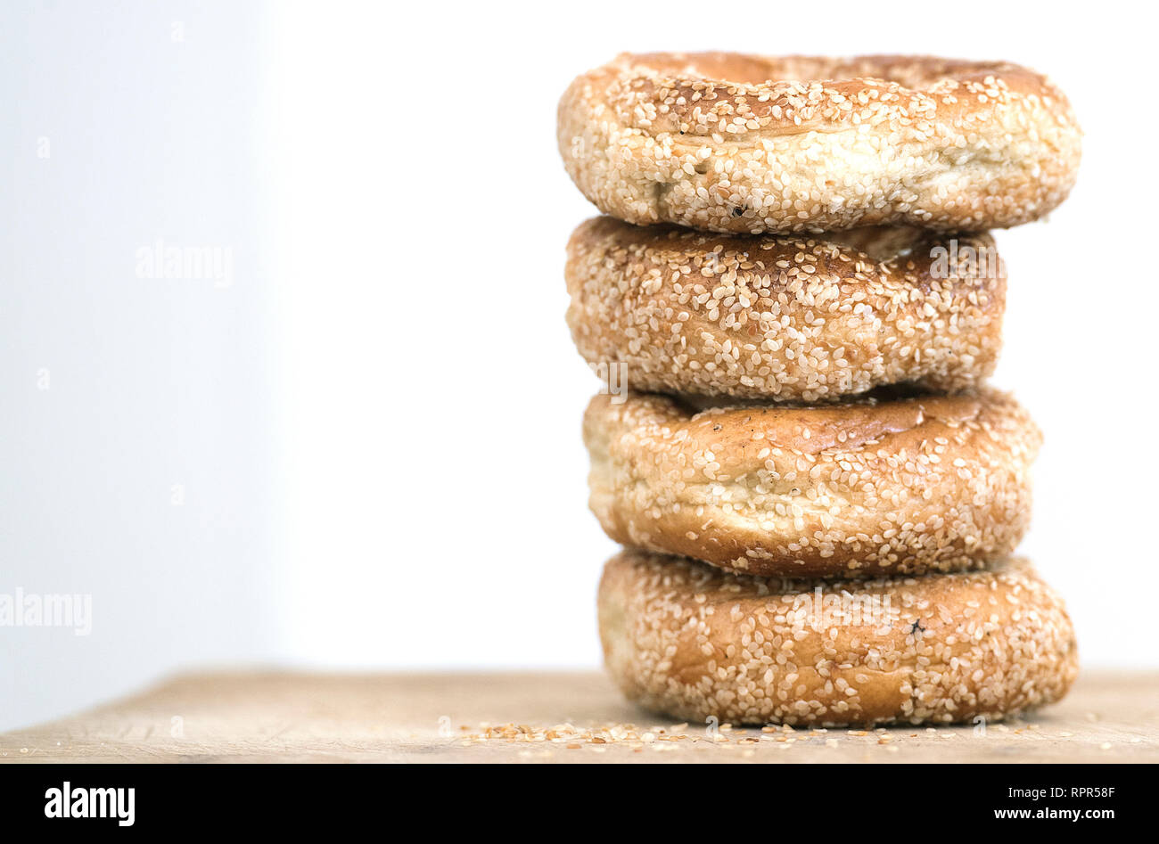 Montreal Sesamsamen Bagels werden angezeigt Stockfoto